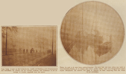 872911 Collage van 2 foto's betreffende 'Utrecht in de mist', met links een afbeelding van de Leidseweg en rechts van ...